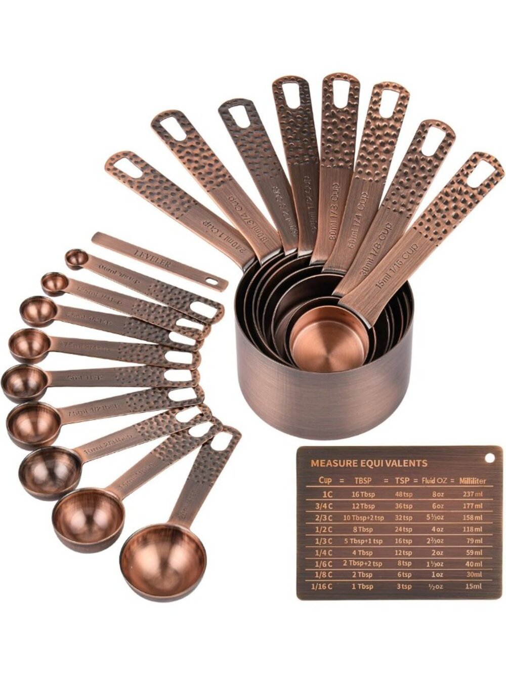19-Piece Copper Measuring Cups & Spoons Set for Kitchen Baking - Metric & US